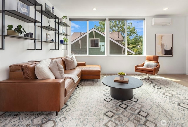 8314 14th Ave NW # B, Seattle, WA 98117 - living room with a wall mounted air conditioner, plenty of natural light, and recessed lighting