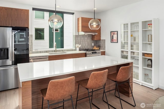 8314 14th Ave NW # B, Seattle, WA 98117 - kitchen with stainless steel appliances, modern cabinets, light countertops, and a kitchen bar