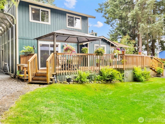 4607 225th Street Ct E, Spanaway, WA 98387 - rear view of property featuring a deck, a gazebo, and a lawn