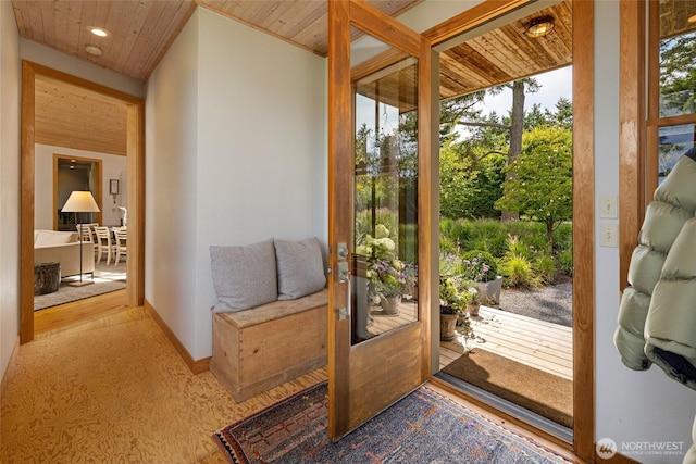 16 Bayshore Rd, Friday Harbor, WA 98250 - entryway with wooden ceiling, recessed lighting, and wood finished floors