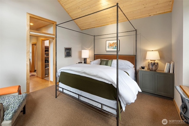16 Bayshore Rd, Friday Harbor, WA 98250 - bedroom with vaulted ceiling, wood ceiling, and carpet