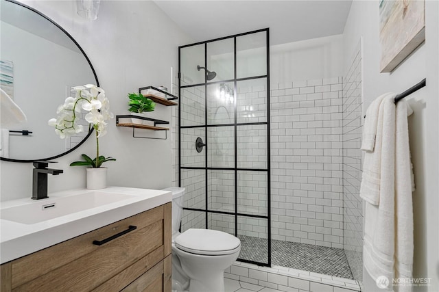 6707 SE Cougar Mountain Way Unit 2, Bellevue, WA 98006 - full bathroom featuring vanity, a stall shower, and tile patterned flooring