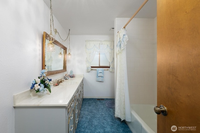 9802 124th St E, Puyallup, WA 98373 - bathroom with vanity and shower / tub combo with curtain