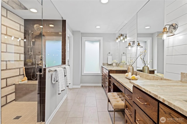 6210 105th Ave NE, Kirkland, WA 98033 - full bathroom with vanity, a shower stall, tile patterned floors, and recessed lighting