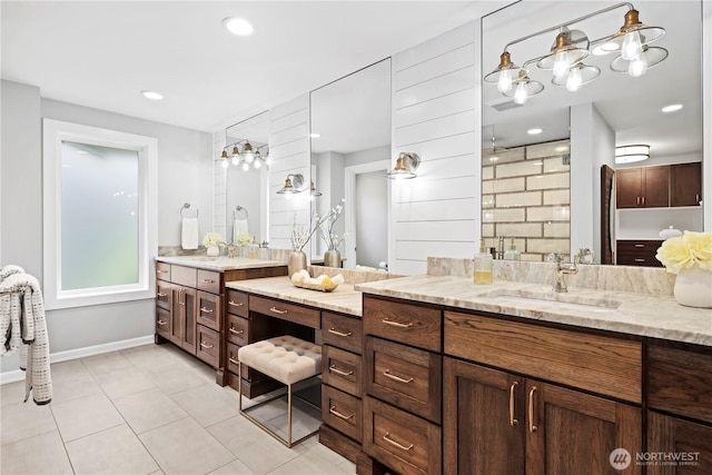 6210 105th Ave NE, Kirkland, WA 98033 - full bathroom with tile patterned floors, vanity, a shower, and recessed lighting