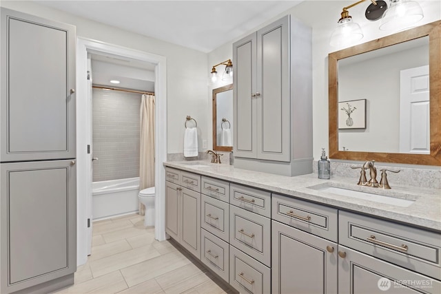 6210 105th Ave NE, Kirkland, WA 98033 - bathroom with double vanity, shower / bath combo, and tile patterned flooring