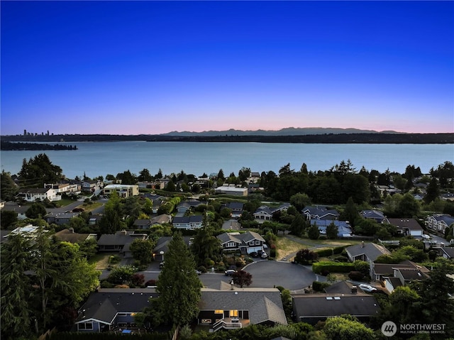 6210 105th Ave NE, Kirkland, WA 98033 - aerial view at dusk of a residential view and a water and mountain view