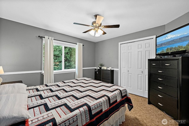 1920 11th Street Pl SW, Puyallup, WA 98371 - bedroom with light colored carpet, a closet, and a ceiling fan