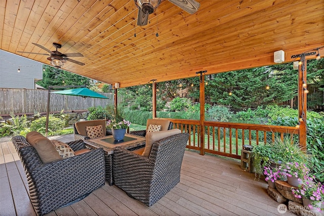 1920 11th Street Pl SW, Puyallup, WA 98371 - wooden deck featuring a ceiling fan, outdoor dining area, and a fenced backyard