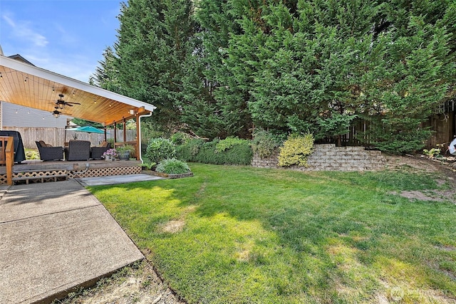 1920 11th Street Pl SW, Puyallup, WA 98371 - view of yard with ceiling fan, a wooden deck, and a patio area