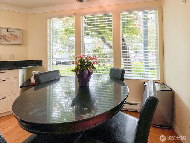 7806 Birch Bay Dr Unit 501, Blaine, WA 98230 - dining room with light wood-type flooring, baseboard heating, and healthy amount of natural light