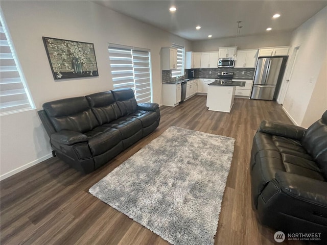 2129 Lancaster Way, Ferndale, WA 98248 - living room featuring dark wood-style floors and recessed lighting