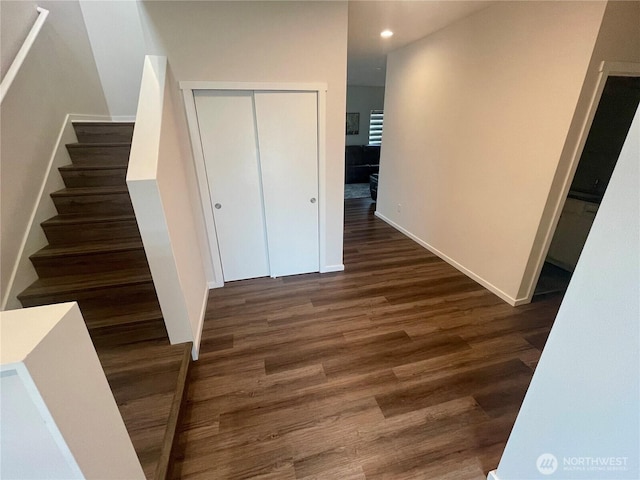 2129 Lancaster Way, Ferndale, WA 98248 - hall featuring wood finished floors, stairway, and recessed lighting