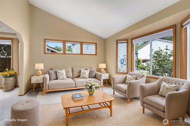 24212 13th Pl W, Bothell, WA 98021 - living room with healthy amount of natural light, lofted ceiling, and light carpet