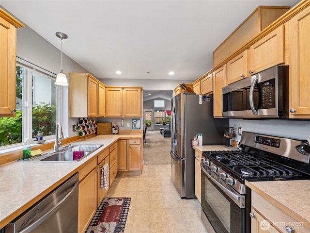 5909 Panorama Dr SE Unit 8-101, Auburn, WA 98092 - kitchen with stainless steel appliances, light countertops, light brown cabinets, and recessed lighting