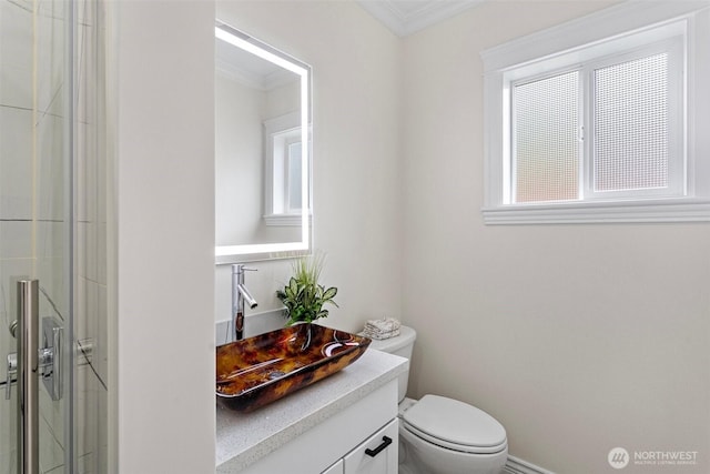 15006 Old Manor Way, Lynnwood, WA 98087 - full bath with ornamental molding, plenty of natural light, vanity, and a shower