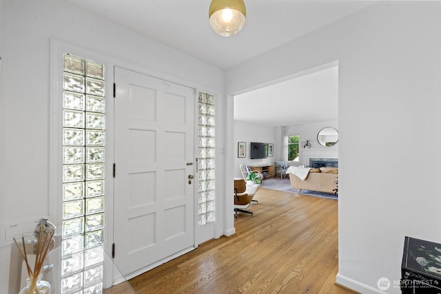 1604 28th Ave W, Seattle, WA 98199 - entryway with a glass covered fireplace and light wood-style flooring