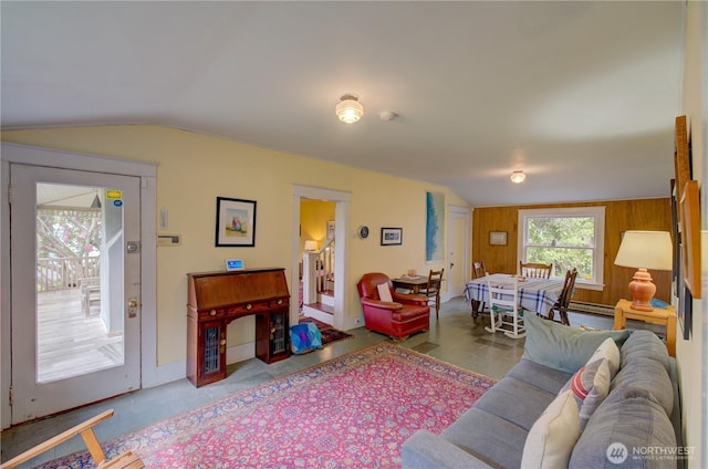 209 3rd St SE, Long Beach, WA 98631 - living area with vaulted ceiling and wood walls