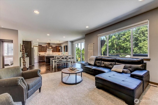 13131 287th Ave SE, Monroe, WA 98272 - living room featuring dark wood-style flooring and recessed lighting