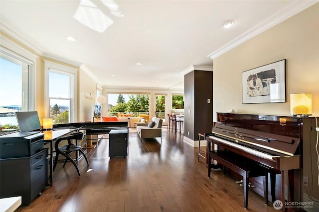 1634 Palm Ave SW, Seattle, WA 98116 - office space featuring crown molding, dark wood finished floors, and recessed lighting