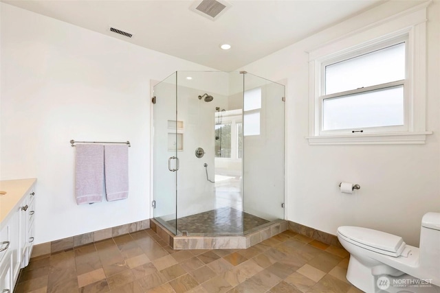 1634 Palm Ave SW, Seattle, WA 98116 - full bath with a stall shower, vanity, and recessed lighting