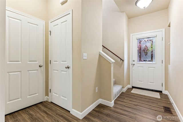 4444 Edgewater Blvd NE, Lacey, WA 98516 - entryway featuring dark wood finished floors and stairway