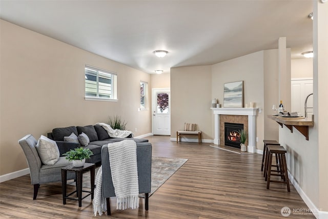 4444 Edgewater Blvd NE, Lacey, WA 98516 - living room with dark wood finished floors and a tiled fireplace