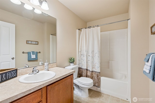 4444 Edgewater Blvd NE, Lacey, WA 98516 - bathroom with vanity, decorative backsplash, shower / tub combo with curtain, and tile patterned floors