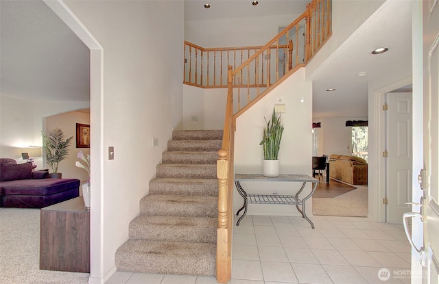 15108 NE 22nd Ave, Salmon Creek, WA 98686 - stairway featuring tile patterned flooring, recessed lighting, and carpet