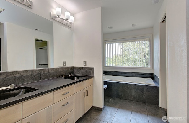 15108 NE 22nd Ave, Salmon Creek, WA 98686 - full bathroom featuring double vanity, a garden tub, and tile patterned floors