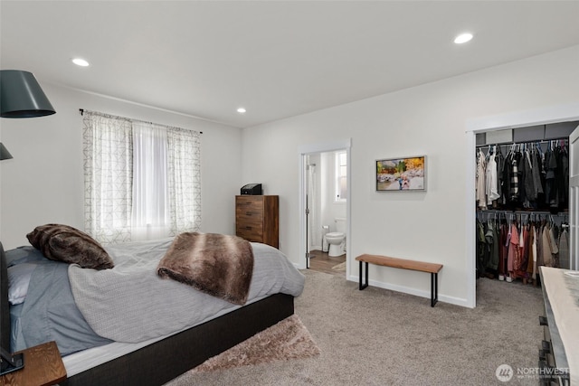 1828 Kristina Ln, Wenatchee, WA 98801 - bedroom featuring a closet, light colored carpet, ensuite bathroom, recessed lighting, and a spacious closet