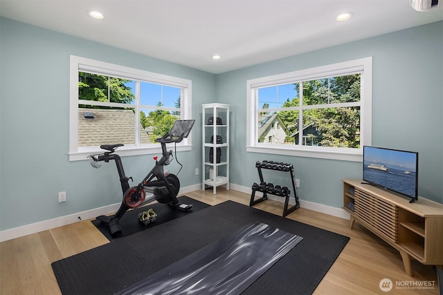 2809 NW 71st St, Seattle, WA 98117 - workout area featuring wood finished floors and recessed lighting