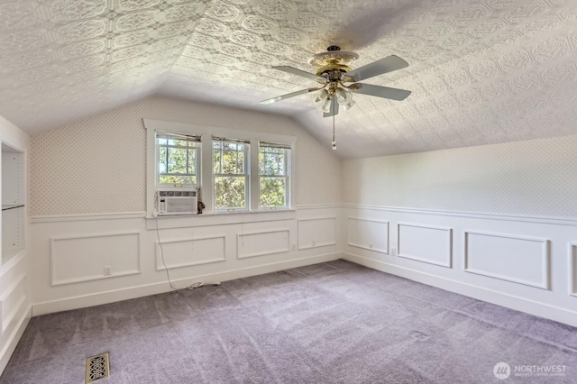 26405 Stephens St, Duvall, WA 98019 - additional living space with cooling unit, vaulted ceiling, a ceiling fan, wainscoting, and carpet flooring