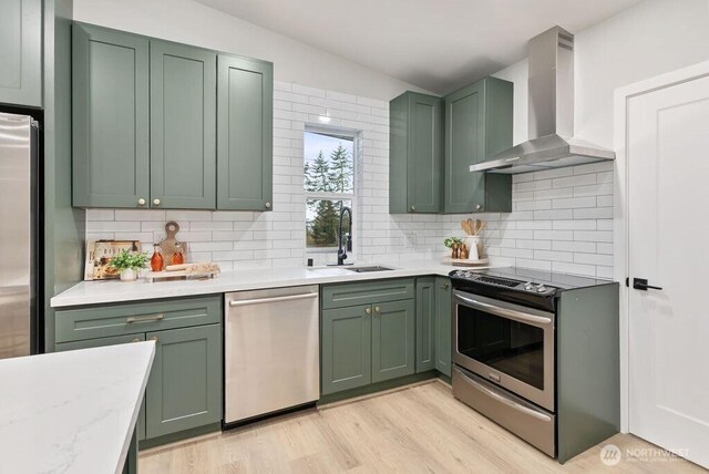 4968 Morgan Dr, Blaine, WA 98230 - kitchen featuring green cabinetry and appliances with stainless steel finishes
