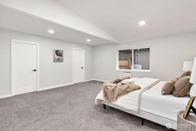 4968 Morgan Dr, Blaine, WA 98230 - carpeted bedroom with lofted ceiling and recessed lighting