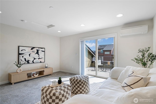 935 7th Ave NE Unit 17.3, Issaquah, WA 98029 - carpeted living room featuring an AC wall unit, attic access, and recessed lighting