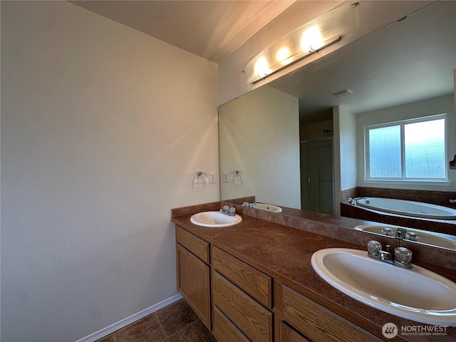 15328 104th Ave SE, Yelm, WA 98597 - bathroom with a bath, a stall shower, and double vanity
