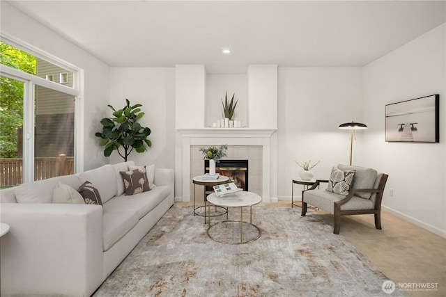 16760 128th Pl NE, Woodinville, WA 98072 - carpeted living area with a fireplace and baseboards