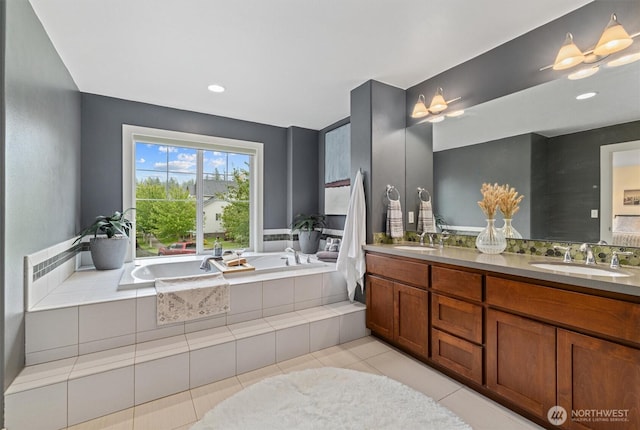 1635 Tannerwood Way SE, North Bend, WA 98045 - bathroom with double vanity, a bath, and tile patterned floors