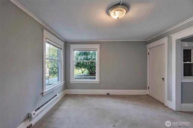 715 W Howe St, Seattle, WA 98119 - unfurnished bedroom with ornamental molding, carpet floors, and baseboard heating