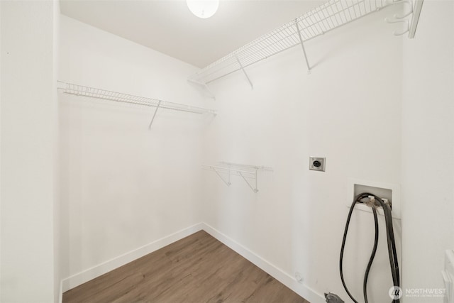 456 Sorensen St, Buckley, WA 98321 - laundry area with washer hookup, wood finished floors, and hookup for an electric dryer