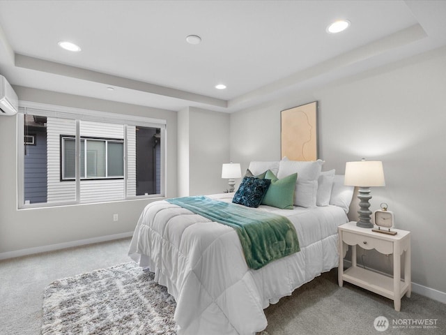 509 237th Pl SE Unit D, Bothell, WA 98021 - carpeted bedroom featuring a tray ceiling, recessed lighting, and an AC wall unit