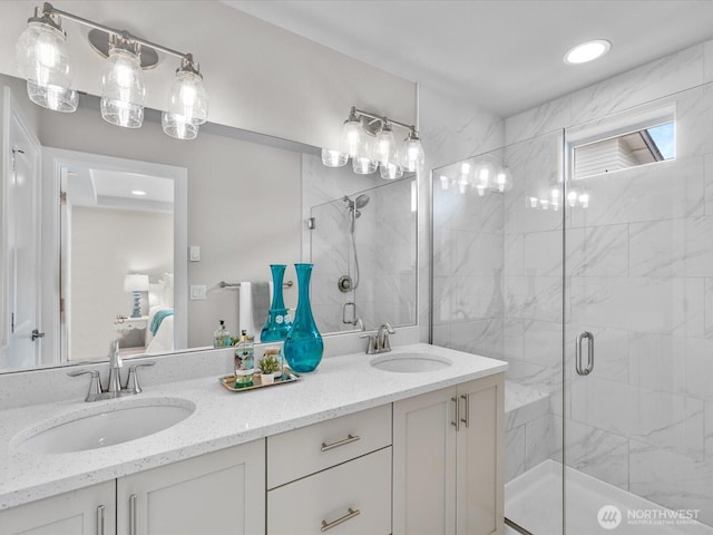 509 237th Pl SE Unit D, Bothell, WA 98021 - ensuite bathroom with double vanity and a shower stall