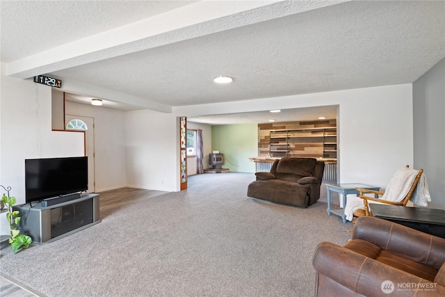 618 Main St, Vader, WA 98593 - living room featuring carpet floors, a textured ceiling, and recessed lighting