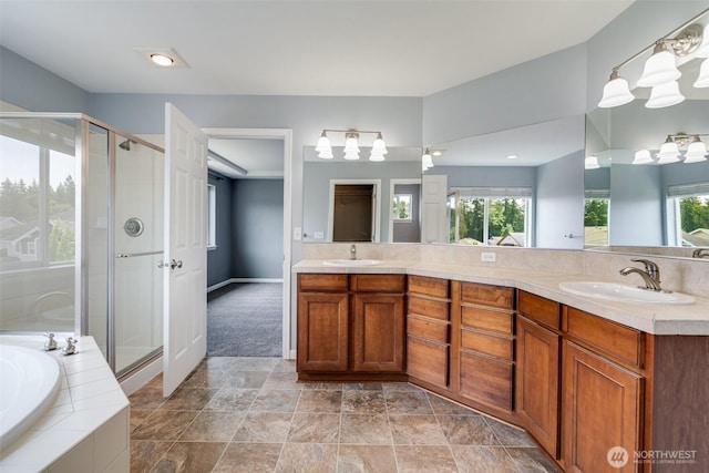 1130 77th Dr SE, Lake Stevens, WA 98258 - bathroom featuring a stall shower, double vanity, and a bath