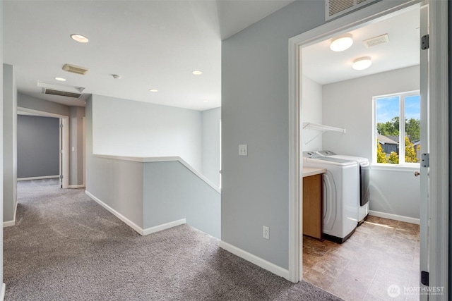 1130 77th Dr SE, Lake Stevens, WA 98258 - washroom featuring washing machine and dryer, recessed lighting, and carpet floors