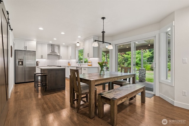 6518 73rd Ave E, Olympia, WA 98516 - dining space featuring dark wood-type flooring and recessed lighting