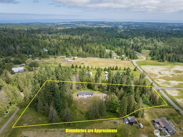1966 Hooker Rd, Sequim, WA 98382 - aerial overview of property's location featuring a forest and property boundaries highlighted