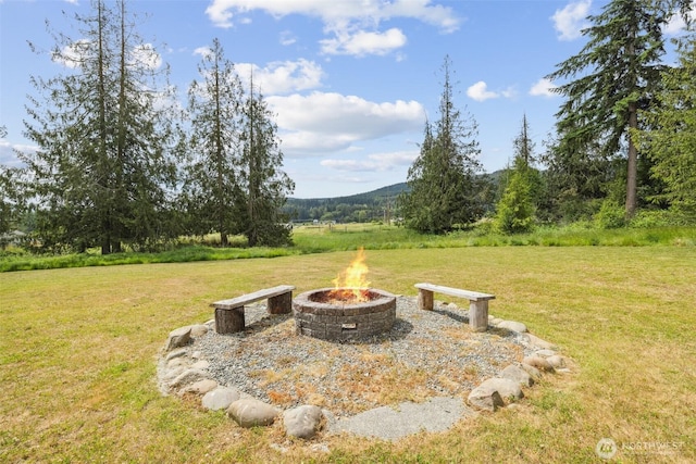 1966 Hooker Rd, Sequim, WA 98382 - view of green lawn featuring an outdoor fire pit