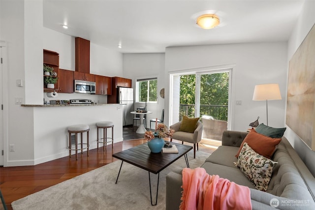 1125 N 93rd St Unit 6, Seattle, WA 98103 - living area featuring dark wood-style floors and vaulted ceiling